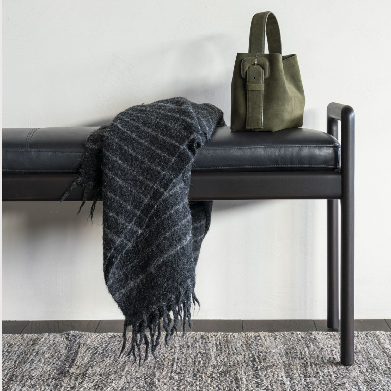 Black leather cushion for JACK bench by Ethnicraft