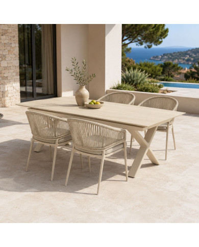 Table extensible CANNES beige + 4 fauteuils Les Jardins du Sud
