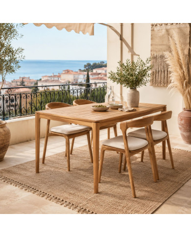 BOK Ethnicraft table 162 cm + 4 chairs with cushion