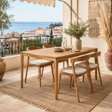 Table BOK Ethnicraft 162 cm + 4 chaises avec coussin