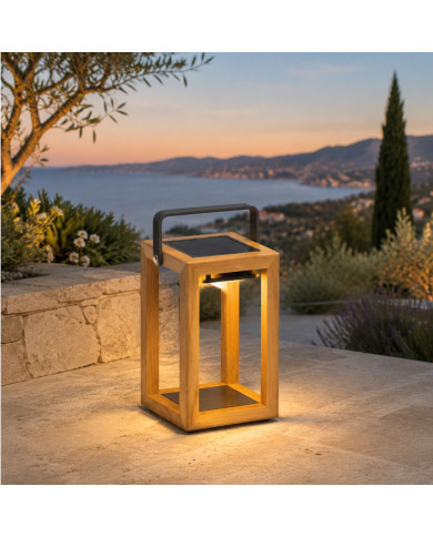 Lampe solaire SOLEA PM en teck Les Jardins du Sud